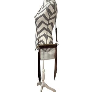Clear Stadium Bag Crossbody Purse Tooled Leather Trim Long Fringe Brown Boho
